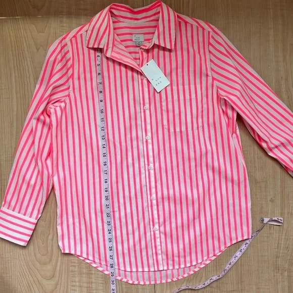 NWT a new day Women Neon Stripe Cotton Blend Button Down Shirt Sz M Work - Picture 8 of 11